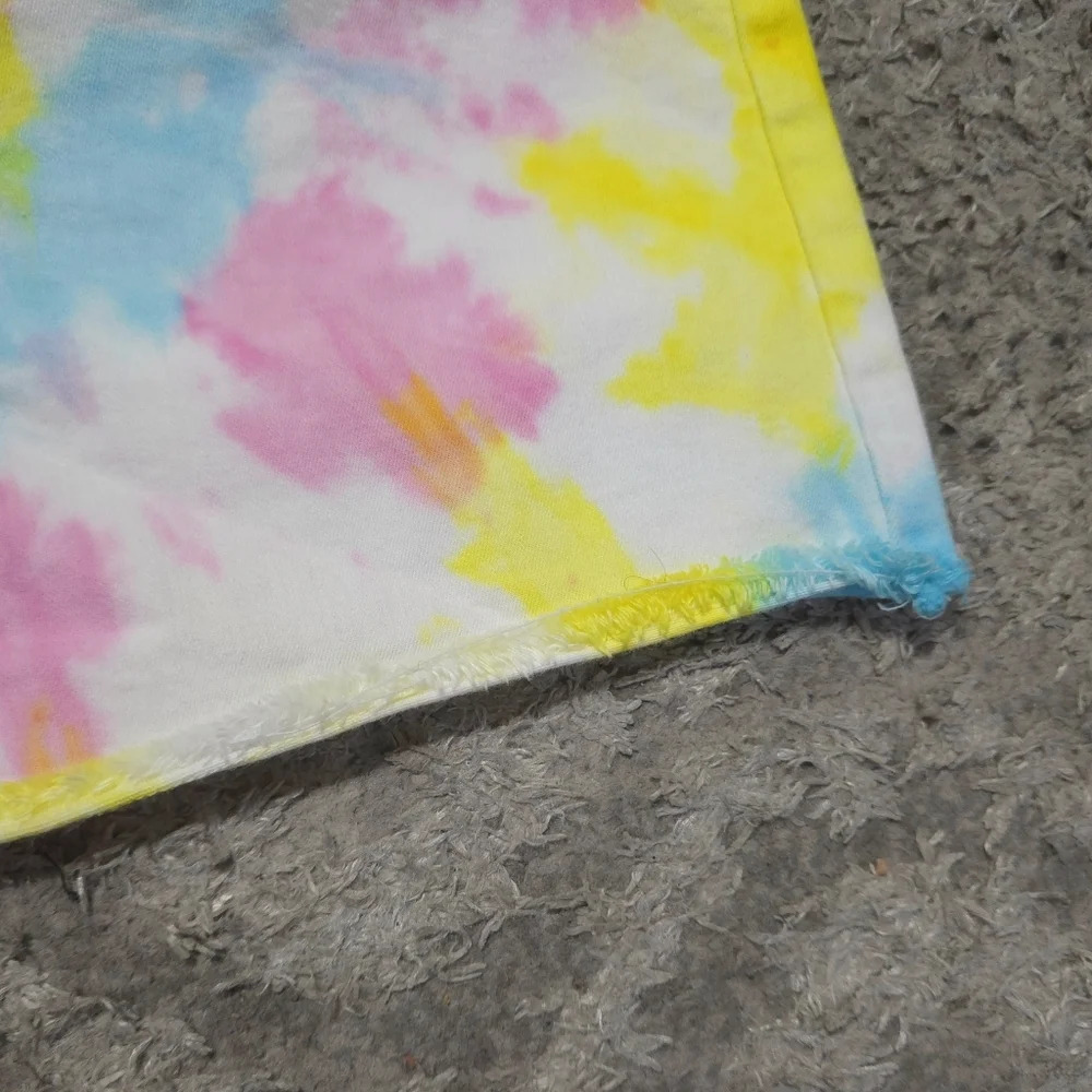 JUDY BLUE Nwot Swirl Multi Color Tie Dye Shorts, White, Frayed Hem, Stretch, XL - Picture 9 of 16